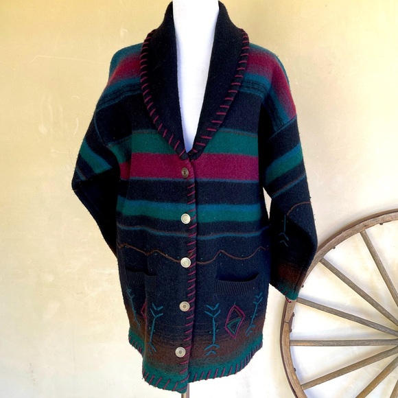 WOOLRICH Rugged Outdoorwear Wool Western Southwestern Whipstitch Warm Jacket USA - Picture 12 of 12